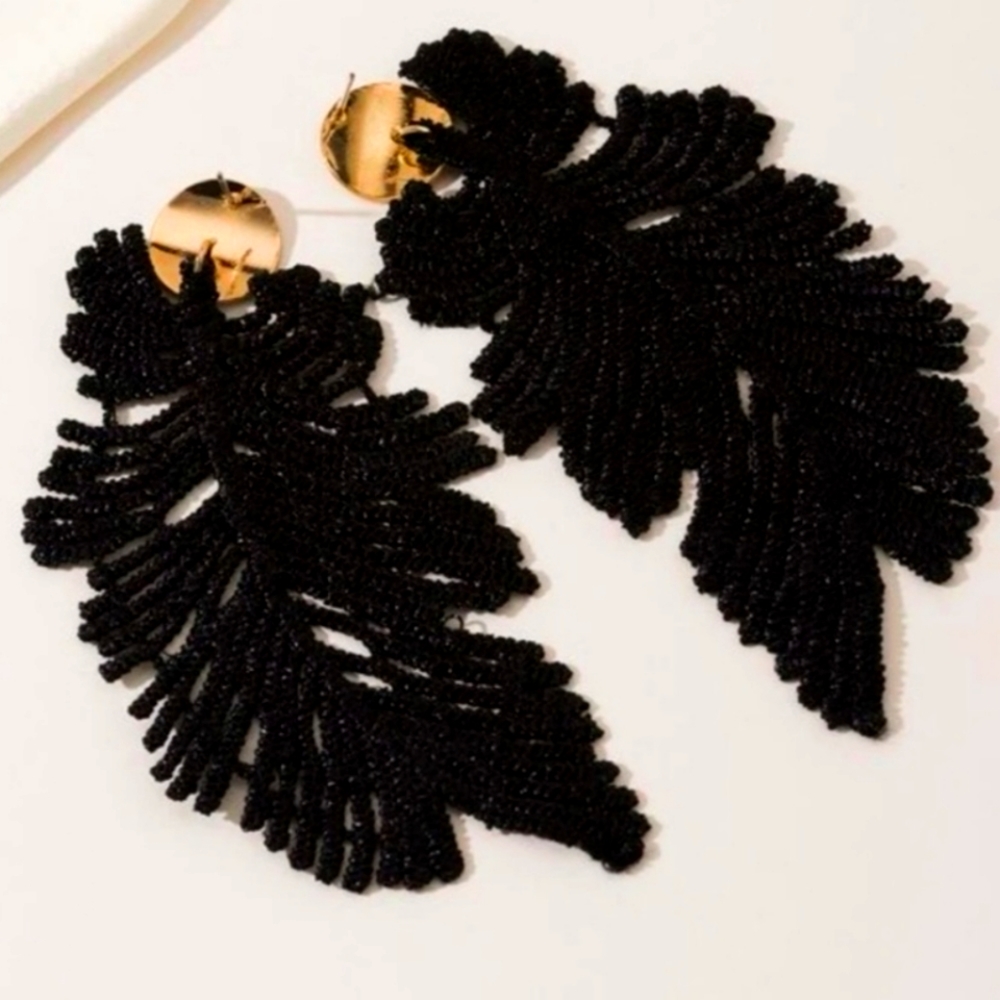 BRAND NEW! Bohemian Black Leaf Earrings